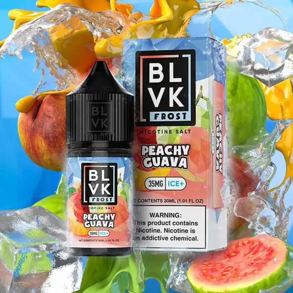 Peach guava smooth blend 촉촉한 복숭아와 라운드한 구아바 조합이 담긴 BLVK 이미지. 밝고 부드러운 과일 무드가 자연스럽게 표현된 사진.