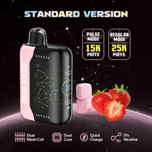 Sweet strawberry lollipop candy flavor with smooth finish — 진한 딸기 캔디 단맛과 깔끔한 베이핑을 느낄 수 있는 Geek Bar Pulse X Strawberry B Pop 5% 디바이스.