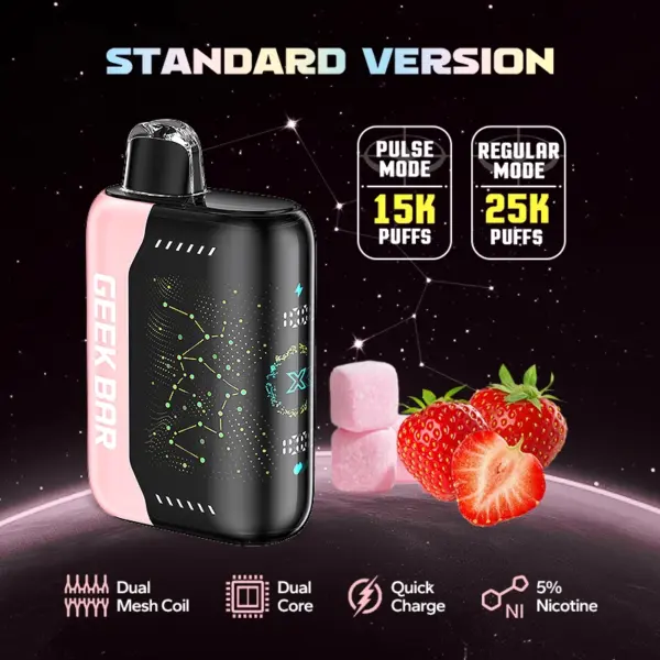 긱바 펄스 X 스트로베리 비팝 5% 솔트 니코틴 일회용 전자담배 / Geek Bar Pulse X Strawberry B-Pop 5% salt nicotine disposable vape