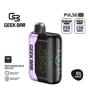 Layered raspberry, peach, and lime flavor with clean citrus finish — 상큼한 라즈베리와 달콤한 복숭아, 라임 마무리를 느낄 수 있는 Geek Bar Pulse X Raspberry Peach Lime 5% 디바이스.
