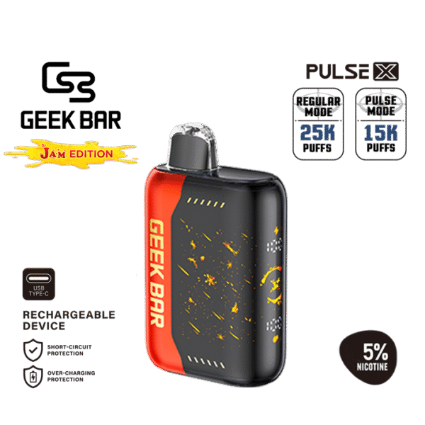 긱바 펄스 X 피치 잼 잼 에디션 5% 솔트 니코틴 일회용 전자담배 / Geek Bar Pulse X Peach Jam Jam Edition 5% salt nicotine disposable vape