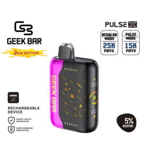 Clean sweet raspberry jam vaping experience with strong performance — 진한 베리 단맛과 안정적인 출력을 동시에 만족시키는 Geek Bar Pulse X Raspberry Jam 5%.