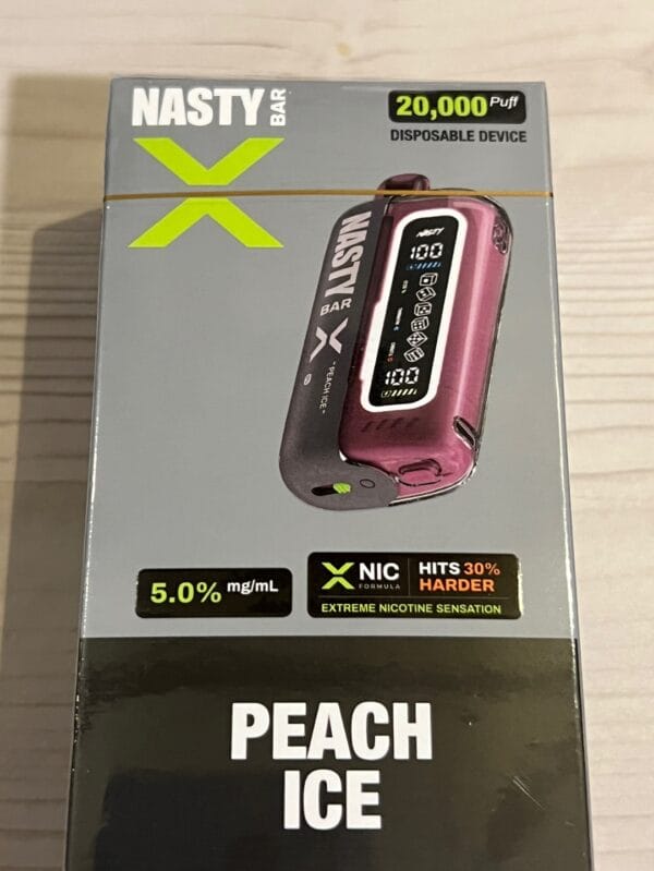 Balanced peach ice profile with long-lasting performance — 피치 아이스 풍미가 끝까지 유지되는 Nasty Bar X 20000 Peach Ice 5% 베이프.