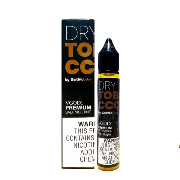 Smooth earthy tobacco profile with a warm natural finish — 담배잎 질감과 드라이한 풍미를 시각적으로 담아낸 VGOD Dry Tobacco SaltNic Juice.