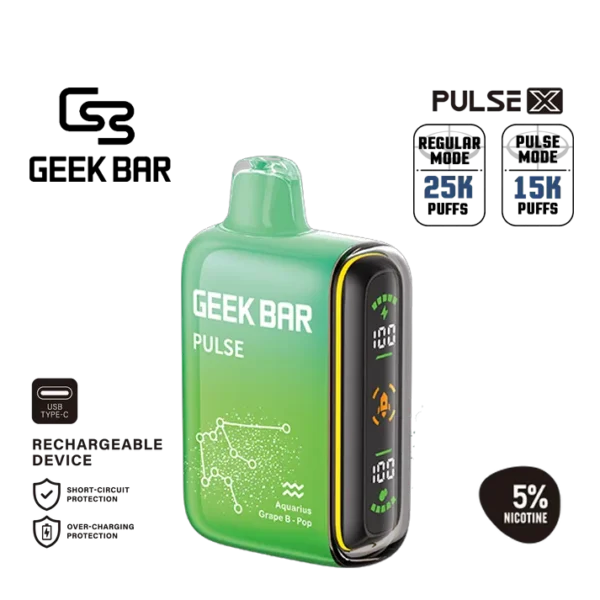 Bold grape candy sweetness with clean smooth finish — 진한 포도 캔디 풍미와 깔끔한 베이핑을 느낄 수 있는 Geek Bar Grape B Pop 5% 디스포저블 베이프.