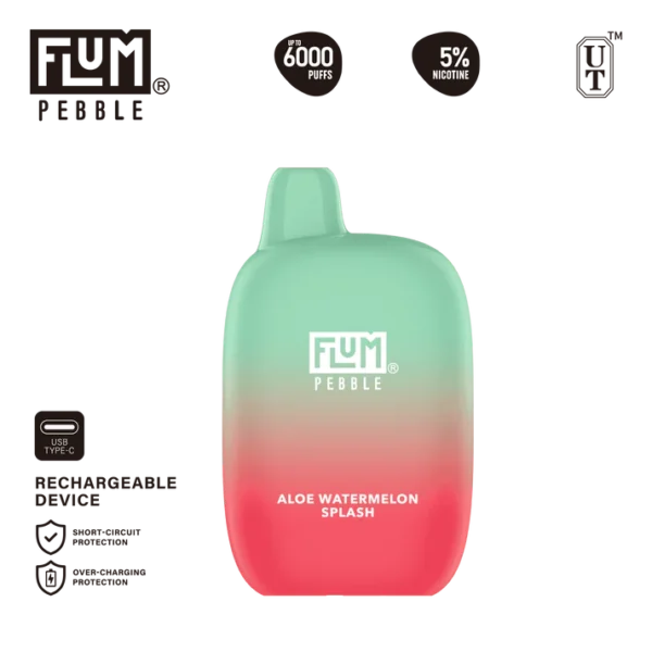 Flum Pebble 6000 Aloe Watermelon Splash 50mg disposable vape 5% salt nicotine