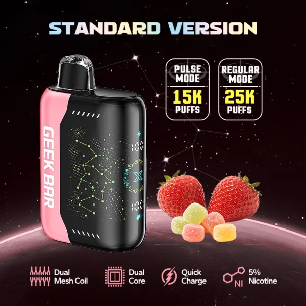 긱바 펄스 X 사워 스트로우 5% 솔트 니코틴 일회용 전자담배 / Geek Bar Pulse X Sour Straw 5% salt nicotine disposable vape
