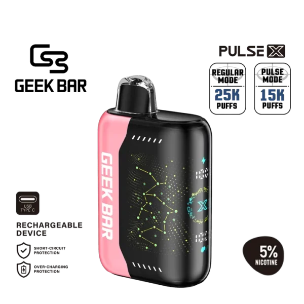 긱바 펄스 X 사워 스트로우 일회용 전자담배 | 새콤한 캔디맛 베이프 | 5% 솔트 니코틴 | 고농도 50mg | 25