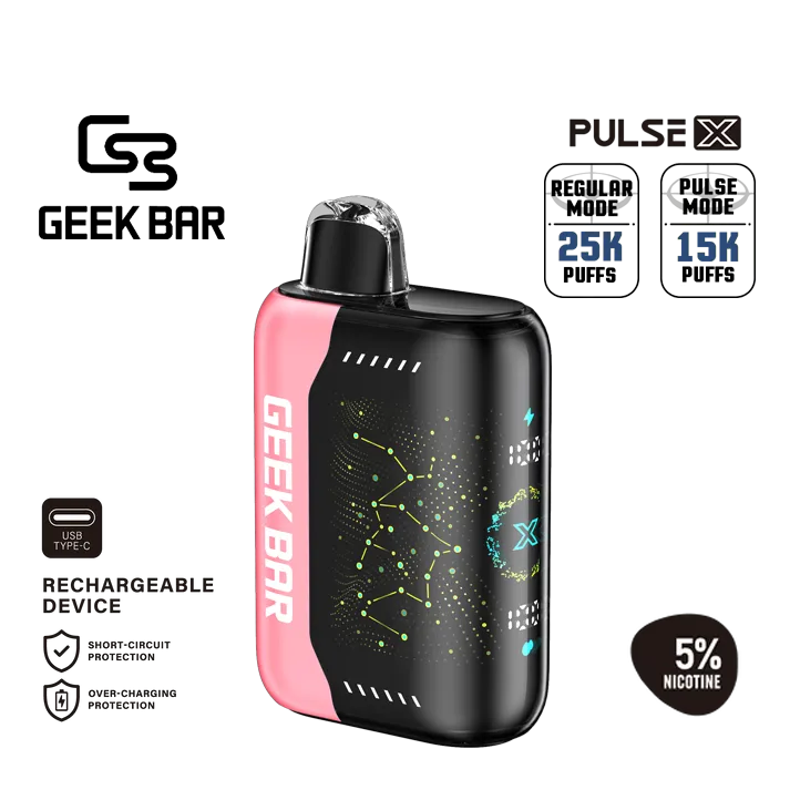 긱바 펄스 X 사워 스트로우 일회용 전자담배 | 새콤한 캔디맛 베이프 | 5% 솔트 니코틴 | 고농도 50mg | 25