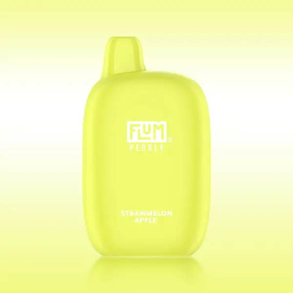 Rounded fruit draw with crisp apple exit — 부드러운 과일 흐름과 사과의 정돈된 마무리가 교차하는 Flum Pebble StrawMelon Apple 5%.Vape