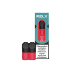 “Refreshing Lush Ice watermelon pod with lively sweet tone — 붉은 과일 톤과 시원한 디자인이 돋보이는 RELX Fresh Red 패키지.