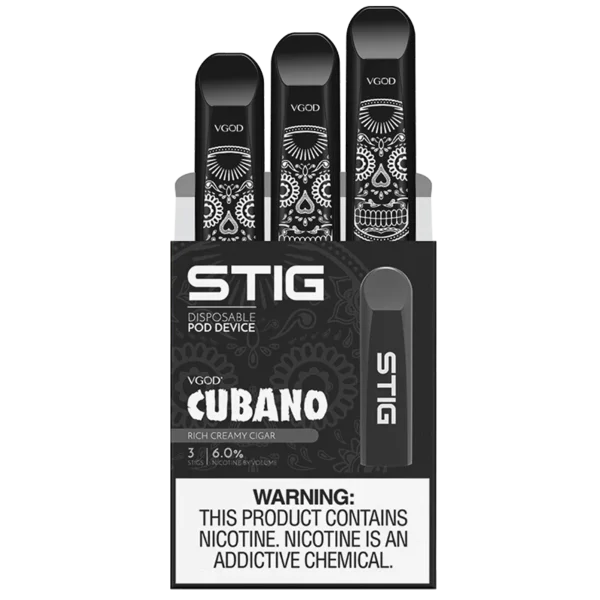 VGOD Stig Cubano 6% (3-pack) — 브이갓 쿠바노 6% 디스포저블, rich Cuban cigar flavor with strong nicotine hit.