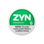 ZYN Spearmint 6mg 니코틴 파우치 (15개입) — authentic Swedish Match nicotine pouch with refreshing spearmint flavor and clean all-white design.