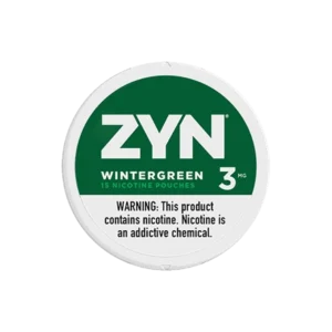 ZYN Wintergreen 3mg nicotine pouches can — 스웨디시 매치 정품 ZYN 윈터그린 3mg 니코틴 파우치, 15 pouches, clean all-white design with refreshing wintergreen flavor label.