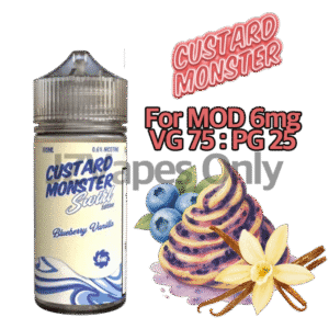 Custard Monster Blueberry Vanilla 100ml 6mg – creamy vanilla custard blended with sweet blueberry flavor for mod vaping.