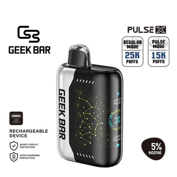 시원하고 강한 Cool Mint flavor with smooth inhale and clean icy finish — 매번 상쾌한 베이핑을 느낄 수 있는 Geek Bar Pulse X 5% 디스포저블 베이프.